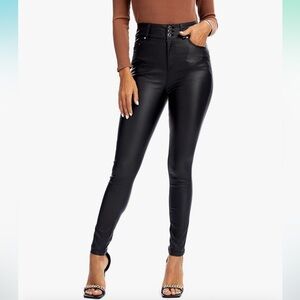 SPY M Womens Stretchy Jeggings, Faux Leather Legging Pants with Pockets, size L